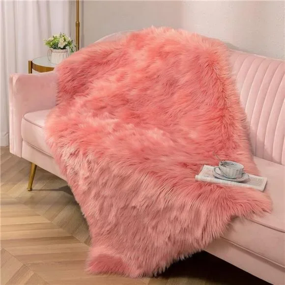 Fluffy Fur Rug for Bedroom, x5 Feet Coral Shaggy Faux Sheepskin - Main Image